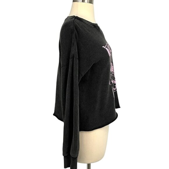 Paige Raeanne Graphic Sweatshirt Washed Black Size XS Rose Garden Melody - Picture 4 of 10